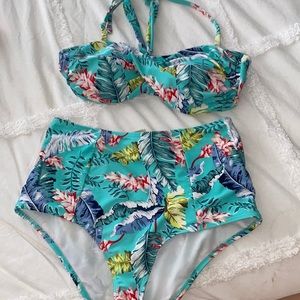 Floral high waisted bikini set